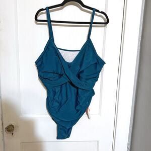 NWT Teal Blue One-piece Swimsuit Cider 4XL Flattering Fit Adjustable Straps